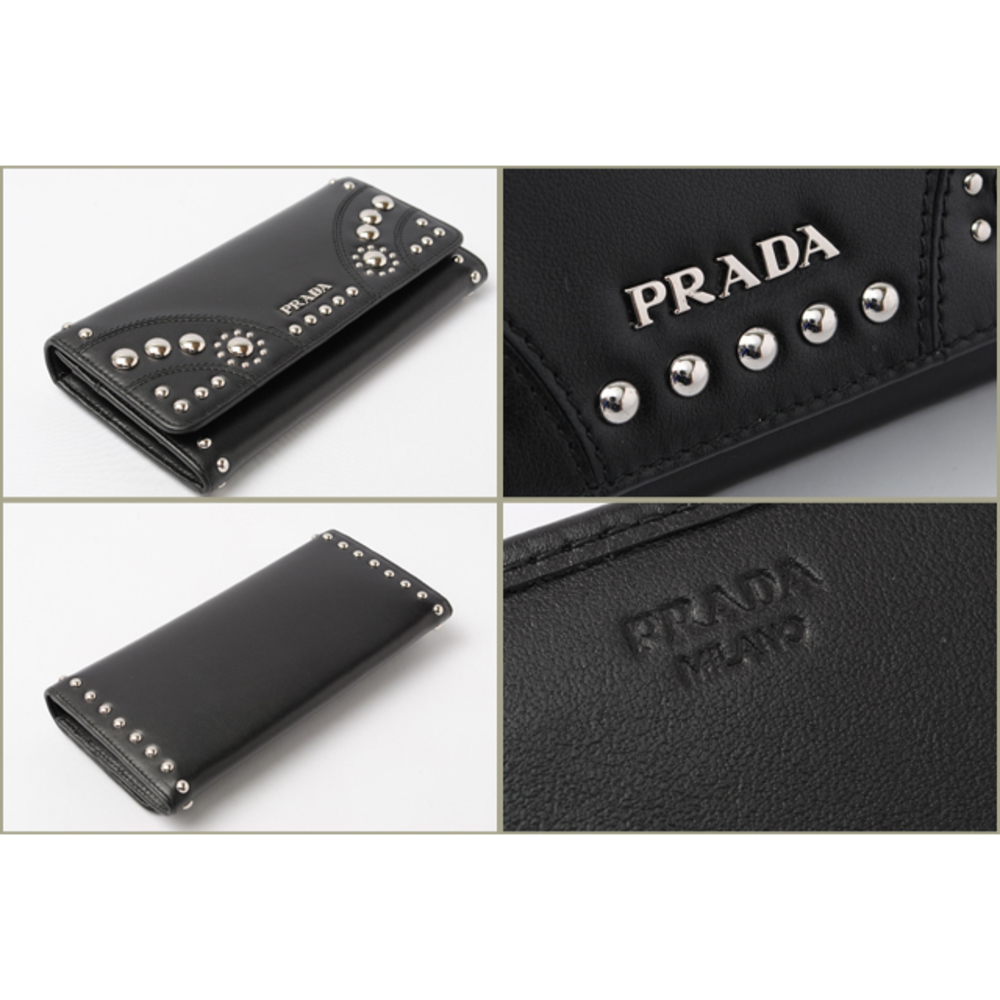 Prada Long Wallet Studded Soft Calf Black - image 2